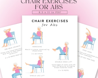 Printable Chair Exercises for Abs | Seated Core Workout Chart | Chair Exercise Printouts | Chair Yoga for Seniors | Exercise Poster PDF