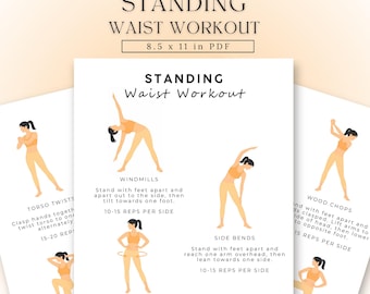 Standing Waist Workout Printable | Ab Exercises | Core Workout | Womens Workout Poster | Standing Exercises | Home Fitness | PDF Download