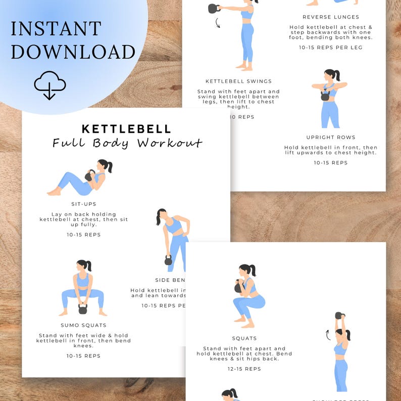 Kettlebell Full Body Exercises Poster | Printable Kettlebell Workout