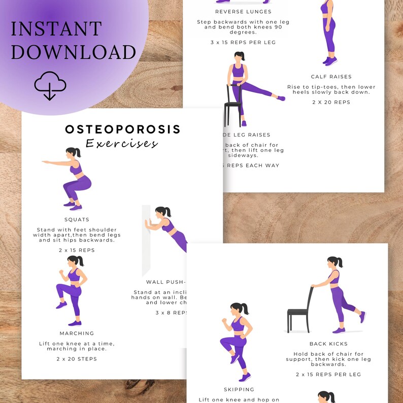 Osteoporosis Exercises Chart | Printable Daily Low Impact Workout ...