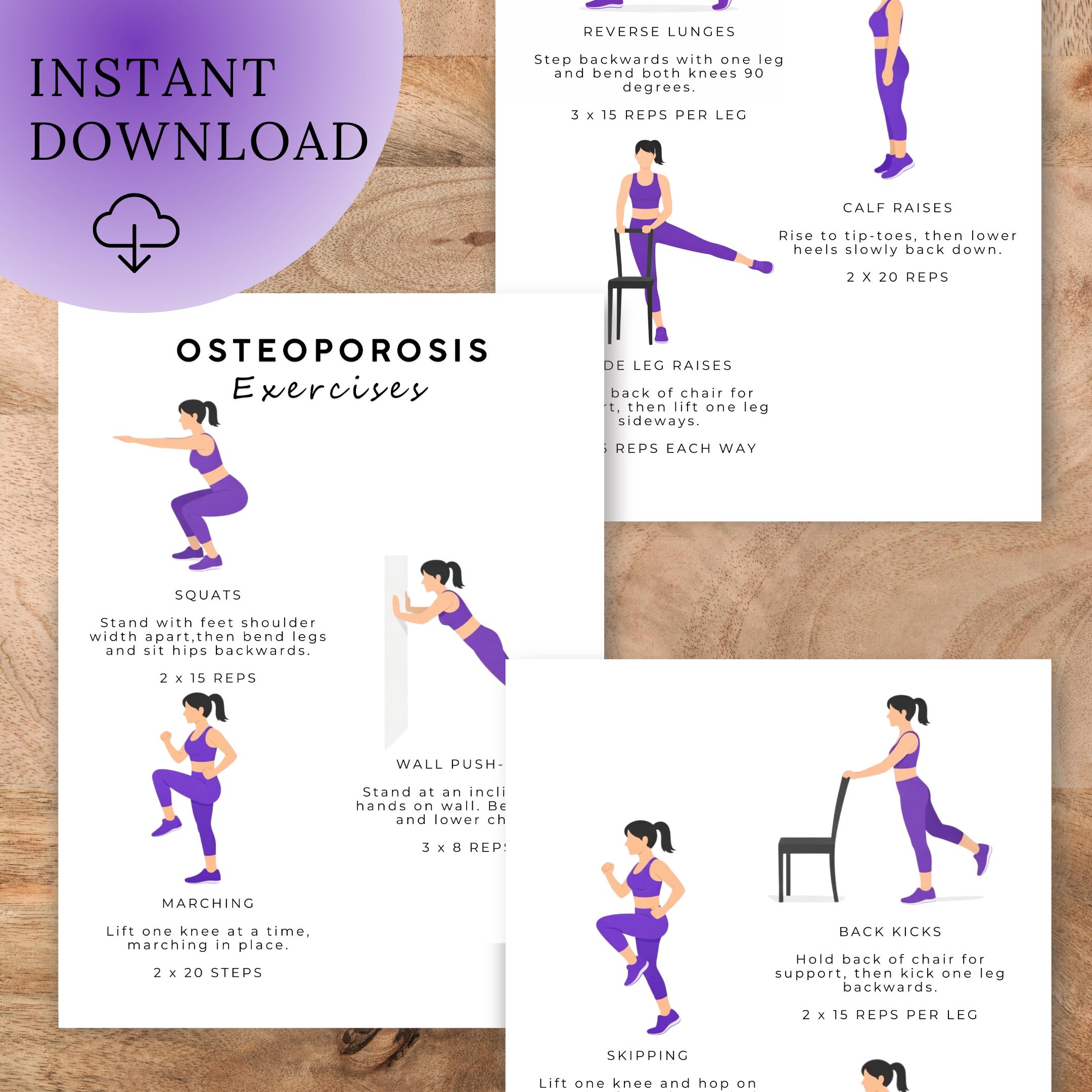 Osteoporosis Exercises Chart | Printable Daily Low Impact Workout ...