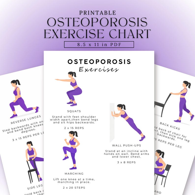 Osteoporosis Exercises Chart | Printable Daily Low Impact Workout ...