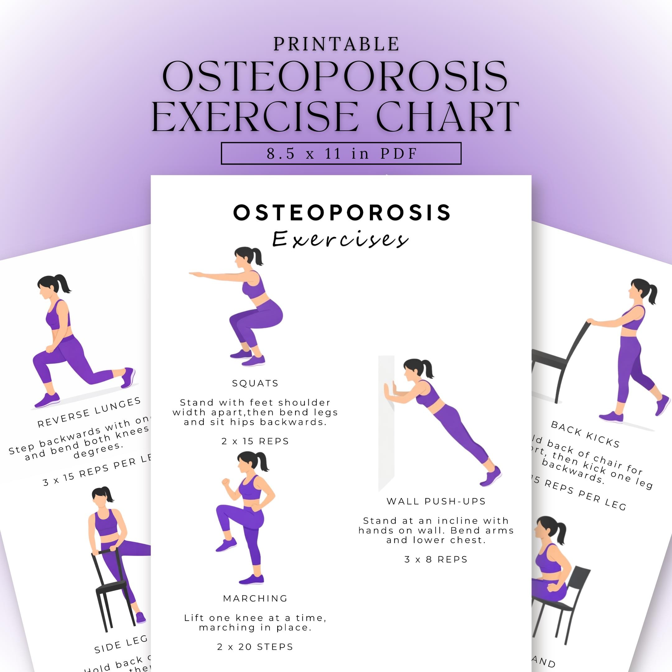 Osteoporosis Exercises Chart | Printable Daily Low Impact Workout ...