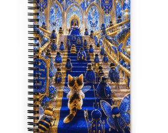 Notitieboekje met spiraalbinding in de vorm van een kat in de kleur saffier en goud | Fantasie kattendagboek | Blauwgouden kattenbriefpapier | Cadeau voor kattenliefhebbers