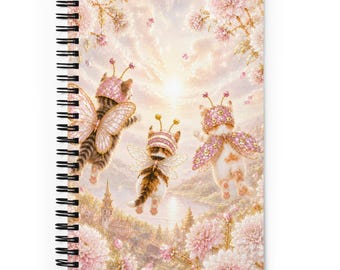 Roze Diamant Feeënkatten Spiraalnotitieboekje | Juwelen Collectie Fantasie Katten Dagboek | Roze Feeënkatten Briefpapier | Cadeau voor Kattenliefhebbers