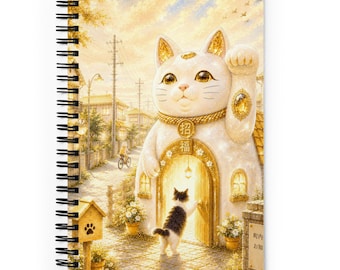 Gouden Maneki Neko Huis Spiraalnotitieboekje | Kattendagboek uit de Jewel Collection | Gelukskat Schrijfwaren | Japans Cadeau voor Kattenliefhebbers