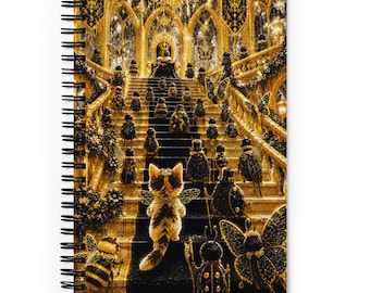 Zwart Onyx Royal Insect Ball Kat Spiraalnotitieboekje | Jewel Collection Fantasy Kat Dagboek | Zwart Goud Kat Briefpapier