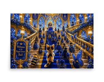 Sapphire & Gold Royal Insect Ball Cat | Jewel Collection Fantasy Horizontal Poster