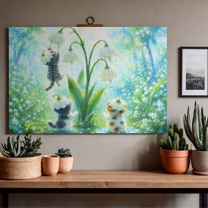 Back View Cats – Lily of the Valley Fairy Garden – Horizontal Poster