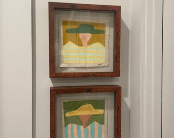 Neutral Textured Framed Art Set of 2, Minimalist Figure Canvas