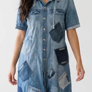 Upcycled Denim Pocket Patchwork Jacket Dress size XL