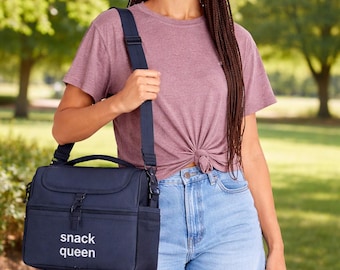 Snack Queen Embroidered Cooler Bag, Insulated Lunch Tote, Mom Life Essentials