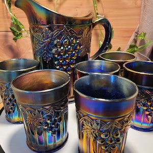 Antique Blue Carnival Glass - Etsy
