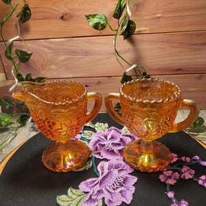 Carnival Glass Creamer and Sugar Set - Etsy