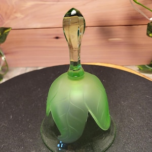 Vintage Viking Glass Bell • Frosted Green Leaf, Mid Century Decor
