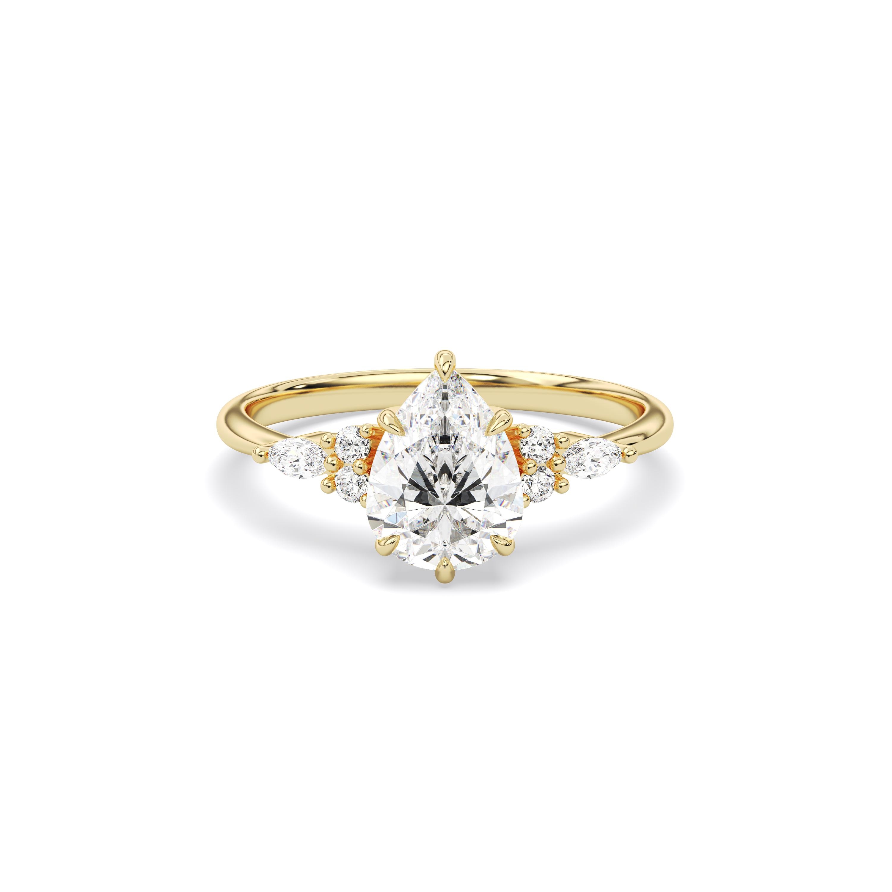 IGI Certified Pear Cut Lab Grown Diamond Engagement Ring | 14K Gold ...