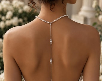 Pearl Back Drop Lariat Necklace – Elegant Bridal Open Back Jewelry