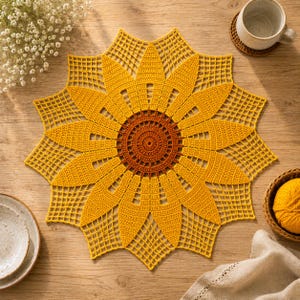 Sunflower Crochet Sousplat Pattern, Floral Table Decor (PDF Pattern)