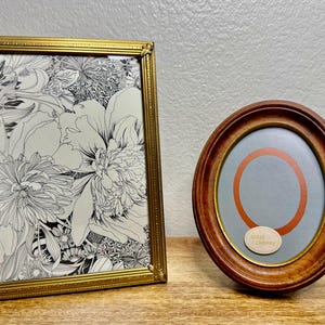 Vintage Picture Frame Set, Gold Ornate 5x7 Frame and Solid Cherry Oval 3.5x4.5, Gallery Wall Frames, Wedding Table Frames