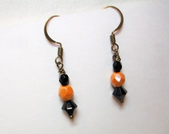 Black and Gold Beaded Dangle Earrings - Triple Beaded- Antique Gold Earwires - Matching Necklace Available