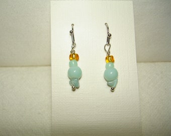 Soft Aqua Blue Earrings -  Stack has an Amazonite chip with blue glass bead and Golden bead Topper