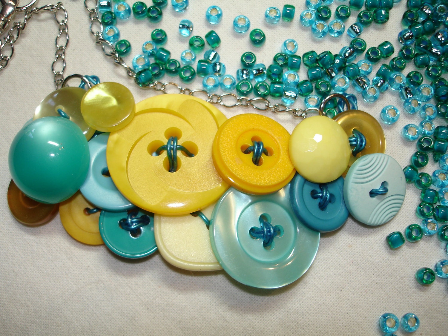 Button Necklace Vintage button jewelry AquaTurquoise blue Etsy