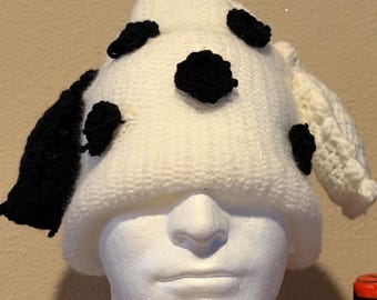 Dalmatian beanie with dog ears and spots crochet handmade