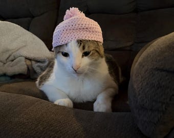 Handmade crochet Cat beanie with Pom Pom