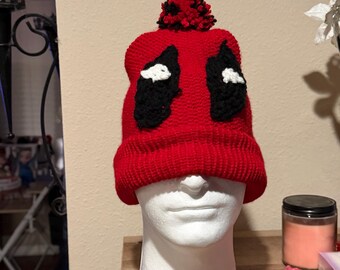 Black and red cosplay beanie knit and crochet handmade