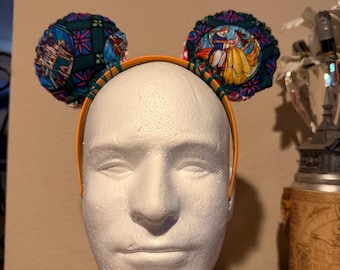 Diadema de La Bella y la Bestia, orejas de Mickey hechas a mano en crochet, inspiradas en Disney, las variaciones incluyen Mickey y otros.