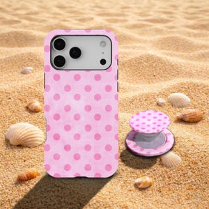 Pink Polka Dot MagSafe Phone Case, Girly Spot Pattern Cover, Cute Coquette Pastel Pink Design, iPhone 17 16 15 14 13 12 Pro Max, Samsung S26