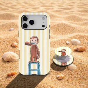 Funny Monkey and Stripes telefoonhoesje, iPhone 17 16 15 14 13 12 11 X Xs Max Pro Plus Magsafe Samsung Galaxy S26 S25 S24 S23 S22 S21 Ultra cadeau