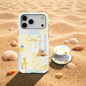 Funda para teléfono estilo patchwork vintage, funda Cottagecore Coquette, estampado de patos y limones en tonos pastel, iPhone 17 16 15 14 13 12 11, Samsung S26 S25 S24