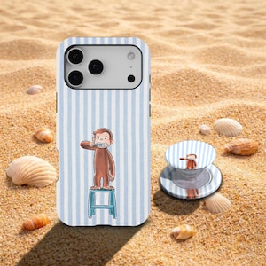 Roligt telefonskal med apa och ränder, sött vintage-tecknat djurskal, iPhone 17 16 15 14 13 12 11 Pro Max, Samsung S26 S25 S24