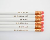 Gentle Reminders Pencils- White and Gold, Set of 6, Stocking Stuffers