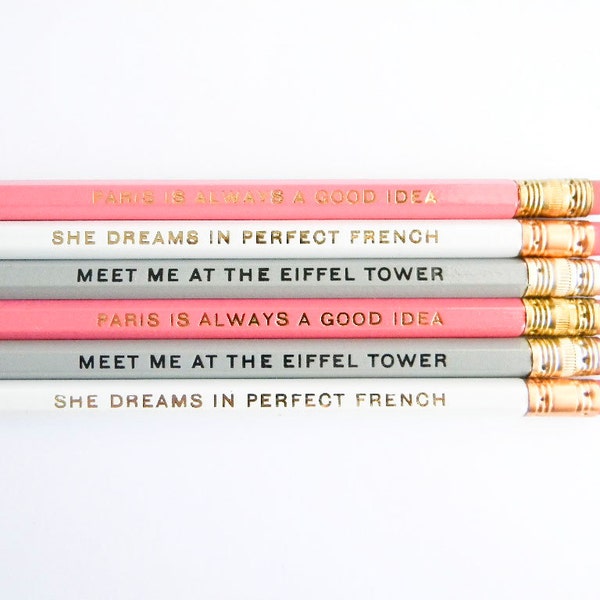The Paris Collection Pencils - Pastel Pink, Grey, & White, set of 6