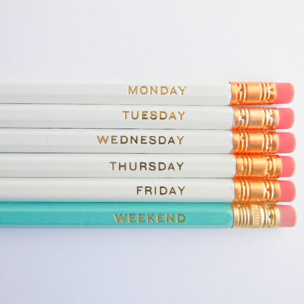 Hola el fin de semana lápices - blanco, Aqua & Gold, Set de 6