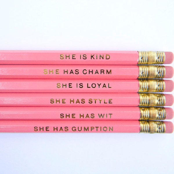 She Is... Pencils- Bright Pink, Set of 6, Stocking Stuffers