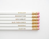 Classic Cocktails Pencils, White & Gold- Set of 6