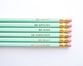 Gentle Reminders Pencils- Mint and Gold, Set of 6, Stocking Stuffers