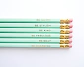 Gentle Reminders Pencils- Mint and Gold, Set of 6, Stocking Stuffers