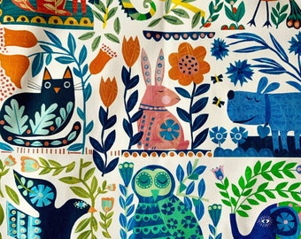 Colour folk animal inspired Tea Towel