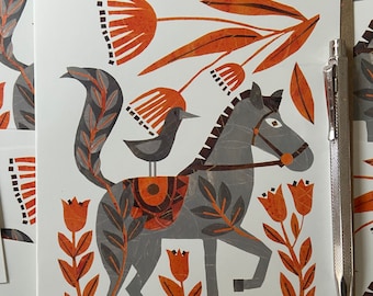 Silver Birch Greeting Card Folk Horse