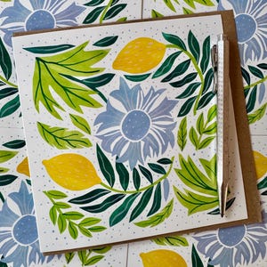 Carte de vœux Fleur bleue avec citrons