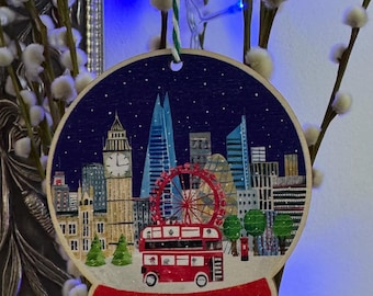 London Schneekugel Dekoration aus Holz