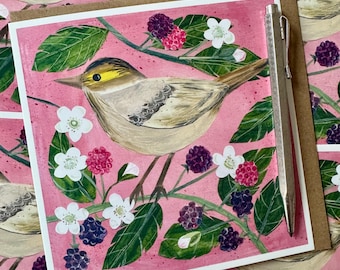 Warbler with Blackberries Greeting Card