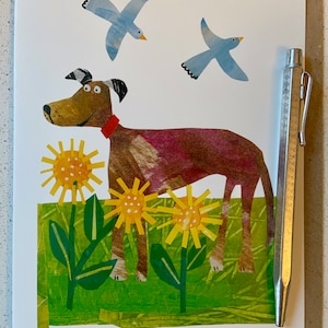 Leo, cane con girasoli Biglietto d'auguri