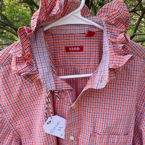 izod shirt dress Vintage Y2K Izod 100% Cotton Pink Preppy Plaid Button Down Belted Shirt  Dress S