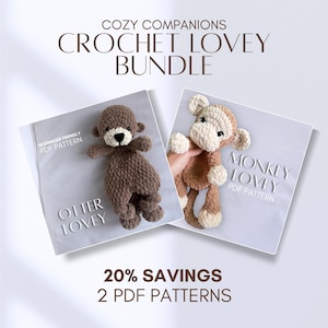 Otter & Monkey Lovey Crochet Pattern Bundle - 2 Amigurumi Baby Snuggler Dolls Plush Animal PDF Patterns