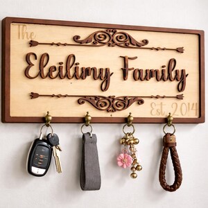 Personalized Family Name Key Holder | Layered Wood Entryway Decor